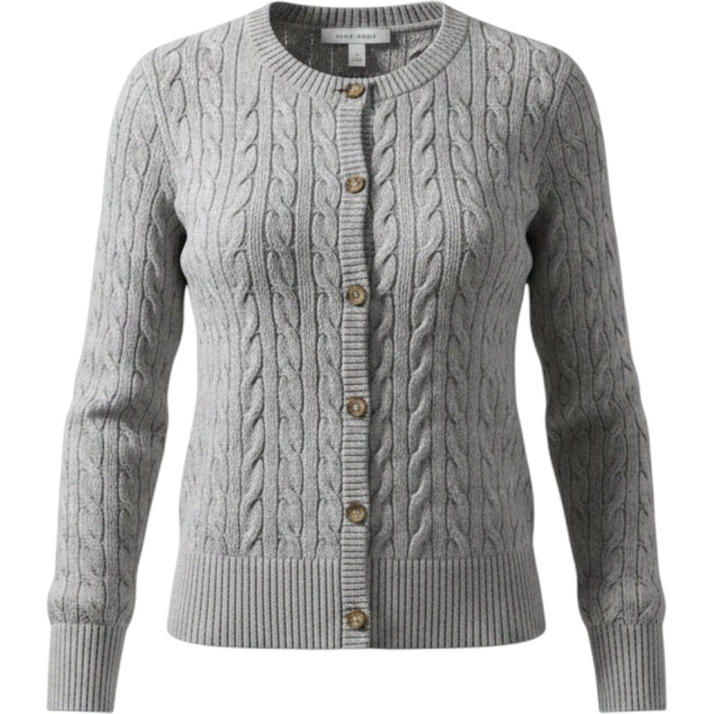 XL PINK ROSE Women's cable knit button front sweater gray rayon blend, so soft!